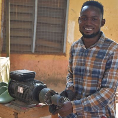 Photo of Gafaru working on his product