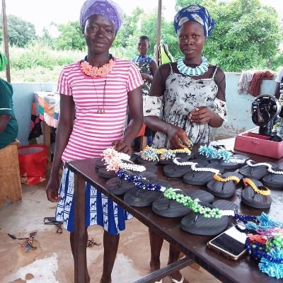 Photo of Erica and some of the beaded products she made
