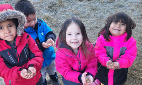 group of children holding soil